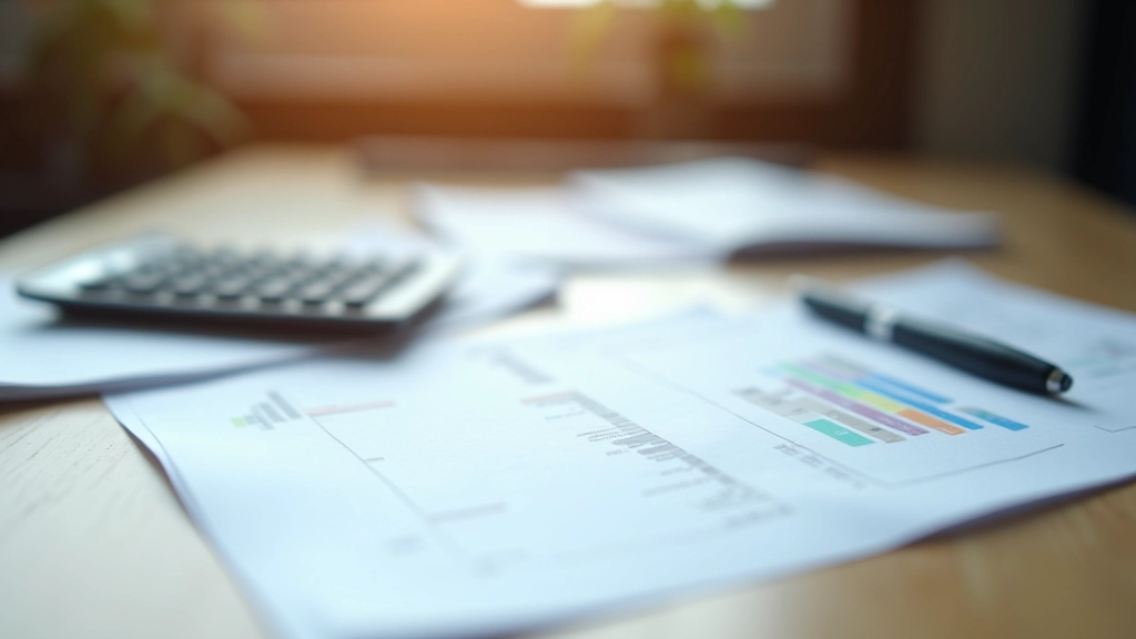 Finanční výkazy a tabulky s rozpočtovými čísly rozmístěné na kancelářském stole s kalkulačkou a pero